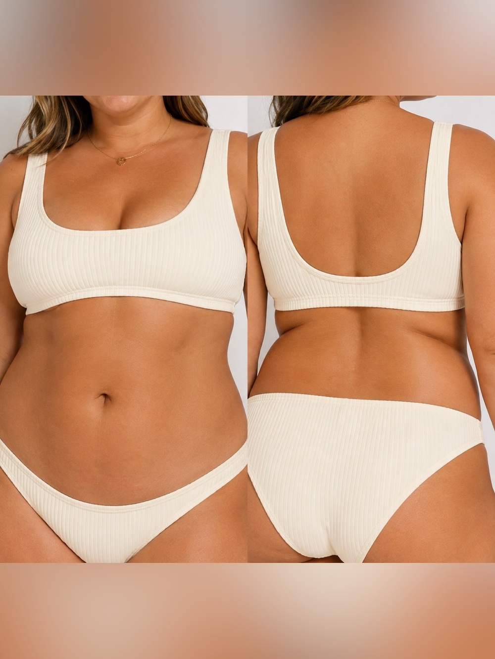 Good American Ivory Ribbed Bikini Top Scoop Neck NWT Size 5 2X $49